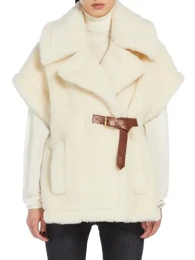 Max Mara Women's Cape in Alpaca and Wool Teddy Fabric - Optical White - Size Medium | Thumbnail 2