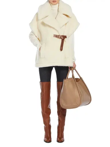 Max Mara Women's Cape in Alpaca and Wool Teddy Fabric - Optical White - Size Medium | Thumbnail 5