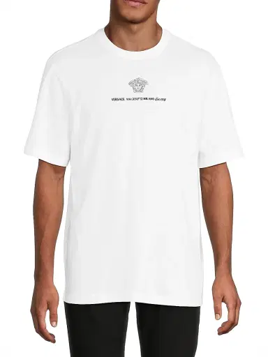 Versace Men's Medusa Embroidered Crewneck T-Shirt - Optical White | Thumbnail 3 Versace Men's Medusa Embroidered Crewneck T-Shirt - Optical White | Thumbnail 3