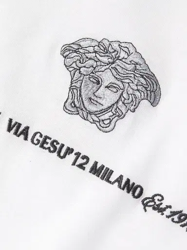 Versace Men's Medusa Embroidered Crewneck T-Shirt - Optical White | Thumbnail 6 Versace Men's Medusa Embroidered Crewneck T-Shirt - Optical White | Thumbnail 6
