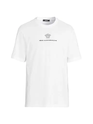 Versace Men's Medusa Embroidered Crewneck T-Shirt - Optical White | Thumbnail 1 Versace Men's Medusa Embroidered Crewneck T-Shirt - Optical White | Thumbnail 1