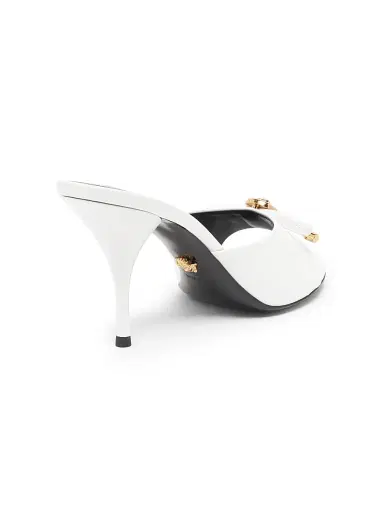 Versace Women's Opera Bow 85MM Patent Leather Mules - Porcelain White Gold - Size 10.5 | Thumbnail 3