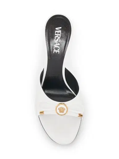 Versace Women's Opera Bow 85MM Patent Leather Mules - Porcelain White Gold - Size 10.5 | Thumbnail 4
