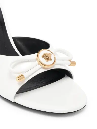 Versace Women's Opera Bow 85MM Patent Leather Mules - Porcelain White Gold - Size 10.5 | Thumbnail 5