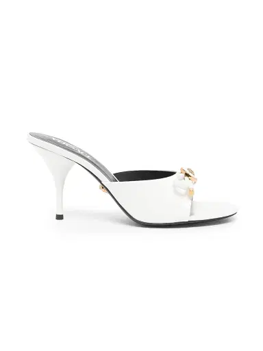 Versace Women's Opera Bow 85MM Patent Leather Mules - Porcelain White Gold - Size 10.5 | Thumbnail 6