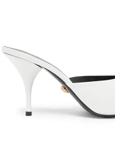 Versace Women's Opera Bow 85MM Patent Leather Mules - Porcelain White Gold - Size 10.5 | Thumbnail 7