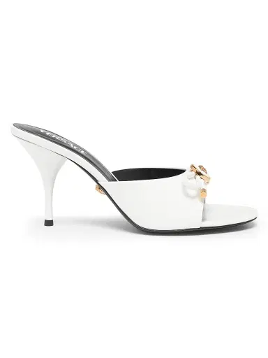 Versace Women's Opera Bow 85MM Patent Leather Mules - Porcelain White Gold - Size 10.5 | Thumbnail 1