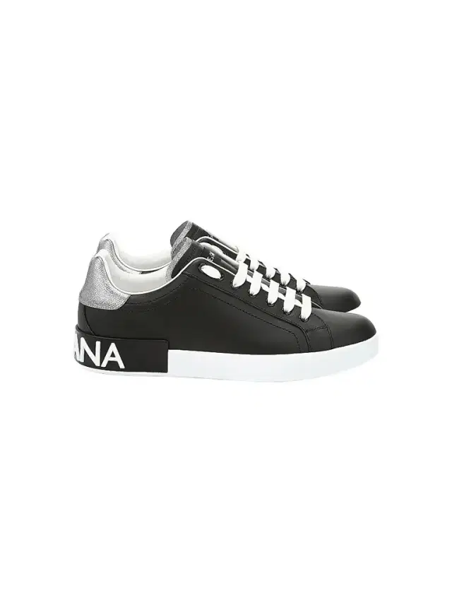 Men's Portofino Leather Sneakers - Black Silver