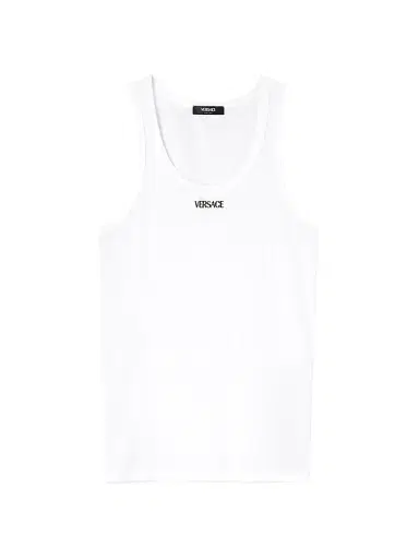Versace Men's Logo Cotton-Blend Tank - Optical White - Size XXL | Thumbnail 1