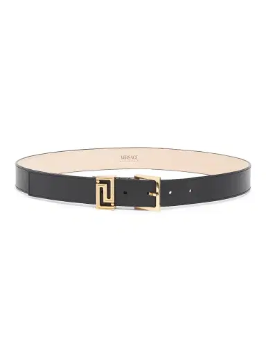 Versace Women's Leather Greek Key Logo Belt - Black Gold | Thumbnail 1