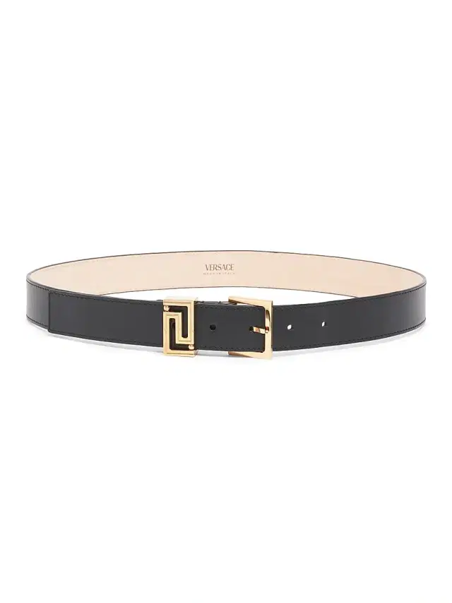 Versace Women's Leather Greek Key Logo Belt - Black  Gold
