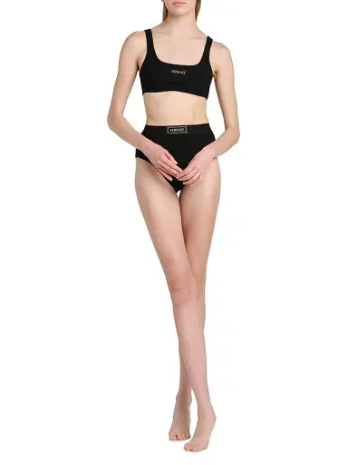 Versace Women's Logo Cotton Rib Sports Bra | Thumbnail 2 Versace Women's Logo Cotton Rib Sports Bra | Thumbnail 2