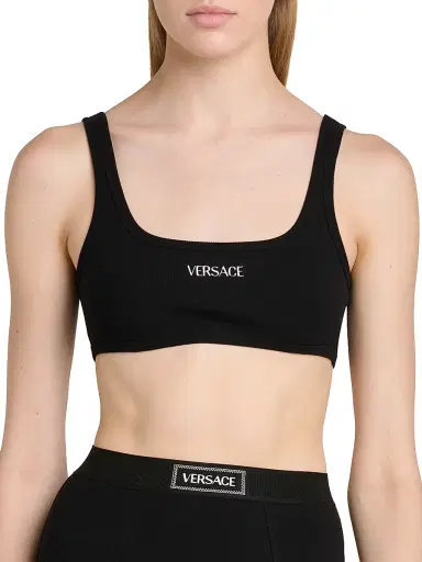 Versace Women's Logo Cotton Rib Sports Bra | Thumbnail 3 Versace Women's Logo Cotton Rib Sports Bra | Thumbnail 3