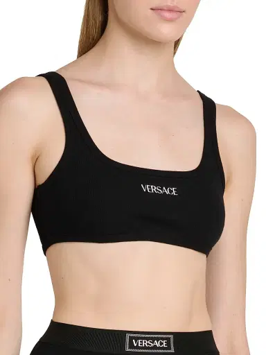 Versace Women's Logo Cotton Rib Sports Bra | Thumbnail 4 Versace Women's Logo Cotton Rib Sports Bra | Thumbnail 4