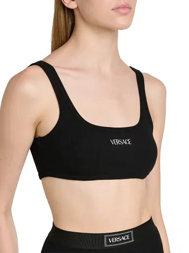 Versace Women's Logo Cotton Rib Sports Bra | Thumbnail 6 Versace Women's Logo Cotton Rib Sports Bra | Thumbnail 6