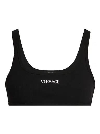 Versace Women's Logo Cotton Rib Sports Bra | Thumbnail 1 Versace Women's Logo Cotton Rib Sports Bra | Thumbnail 1