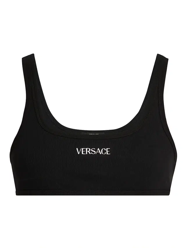 Versace Women's Logo Cotton Rib Sports Bra - Black