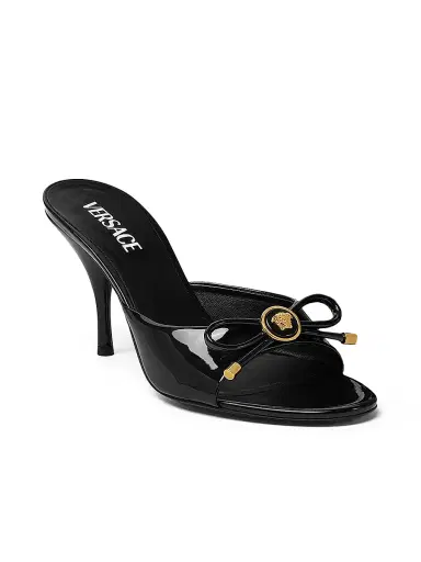 Versace Women's Opera Bow 85MM Patent Leather Mules - Black Gold - Size 7 | Thumbnail 1 Versace Women's Opera Bow 85MM Patent Leather Mules - Black Gold - Size 7 | Thumbnail 1