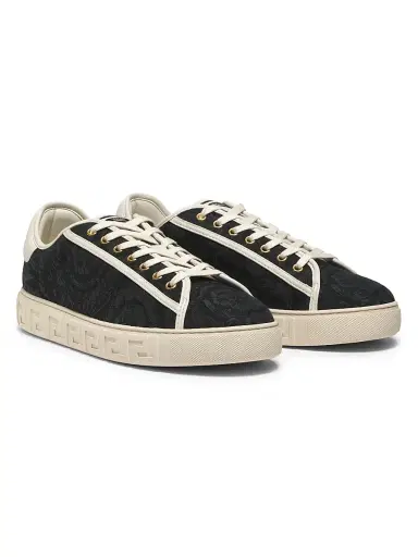 Versace Men's Barocco & Leather Low-Top Sneakers | Thumbnail 2 Versace Men's Barocco & Leather Low-Top Sneakers | Thumbnail 2