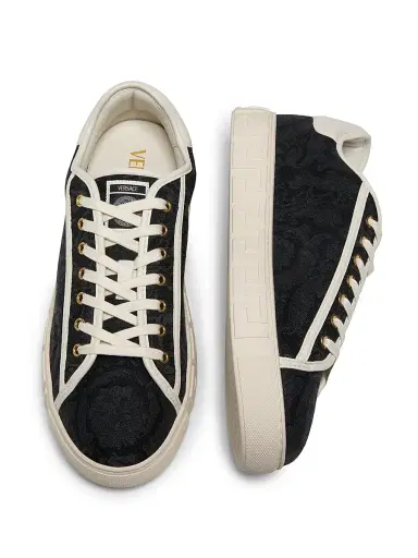 Versace Men's Barocco & Leather Low-Top Sneakers | Thumbnail 4 Versace Men's Barocco & Leather Low-Top Sneakers | Thumbnail 4