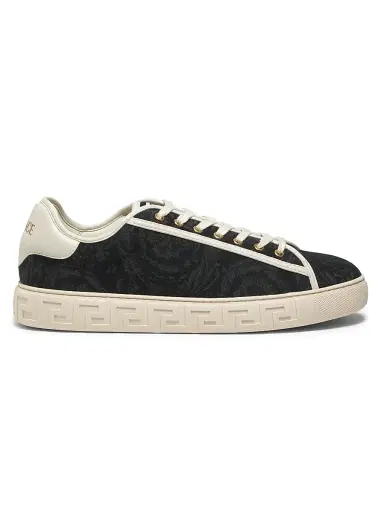 Versace Men's Barocco & Leather Low-Top Sneakers | Thumbnail 1 Versace Men's Barocco & Leather Low-Top Sneakers | Thumbnail 1