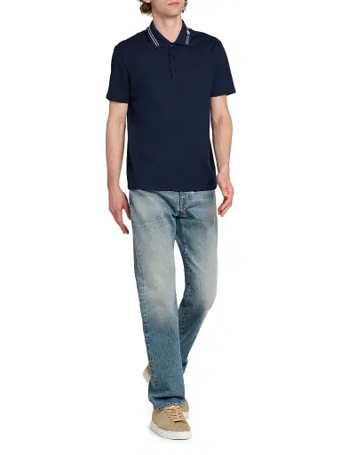 Versace Men's Medusa Embroidered Pique Polo Shirt - Navy Blue | Thumbnail 2 Versace Men's Medusa Embroidered Pique Polo Shirt - Navy Blue | Thumbnail 2