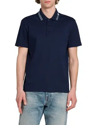 Versace Men's Medusa Embroidered Pique Polo Shirt - Navy Blue | Thumbnail 3 Versace Men's Medusa Embroidered Pique Polo Shirt - Navy Blue | Thumbnail 3