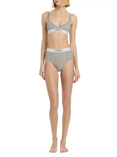 Versace Women's Ribbed Logo Brief - Grey Melanges - Size XL | Thumbnail 2 Versace Women's Ribbed Logo Brief - Grey Melanges - Size XL | Thumbnail 2