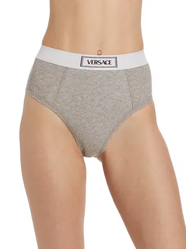 Versace Women's Ribbed Logo Brief - Grey Melanges - Size XL | Thumbnail 3 Versace Women's Ribbed Logo Brief - Grey Melanges - Size XL | Thumbnail 3