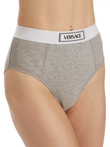 Versace Women's Ribbed Logo Brief - Grey Melanges - Size XL | Thumbnail 5 Versace Women's Ribbed Logo Brief - Grey Melanges - Size XL | Thumbnail 5