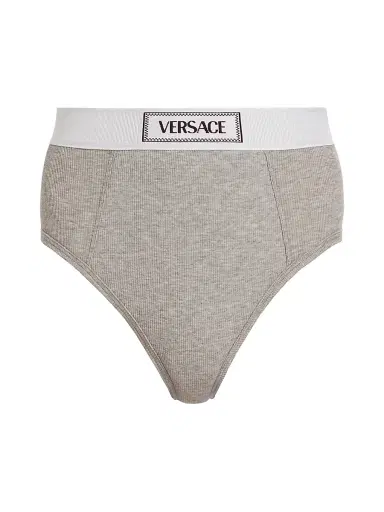 Versace Women's Ribbed Logo Brief - Grey Melanges - Size XL | Thumbnail 1 Versace Women's Ribbed Logo Brief - Grey Melanges - Size XL | Thumbnail 1
