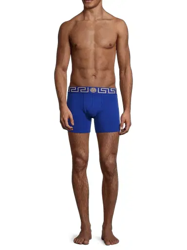Versace Men's Greca Waistband Jersey Trunks - Bluette Gold - Size XL | Thumbnail 2 Versace Men's Greca Waistband Jersey Trunks - Bluette Gold - Size XL | Thumbnail 2
