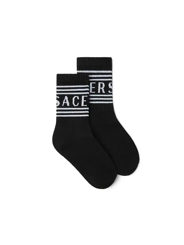 Versace Little Kid's & Kid's Logo Crew Socks - Black 10 (Toddler)