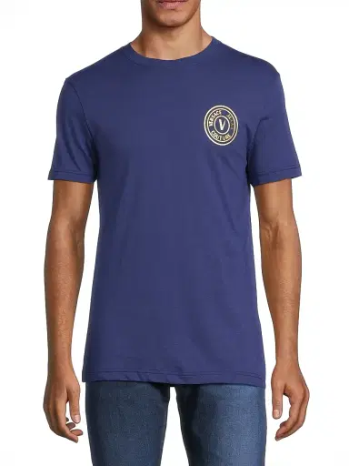 Versace Jeans Couture Men's Logo Cotton T-Shirt - Steel Blue Gold - Size XS | Thumbnail 3