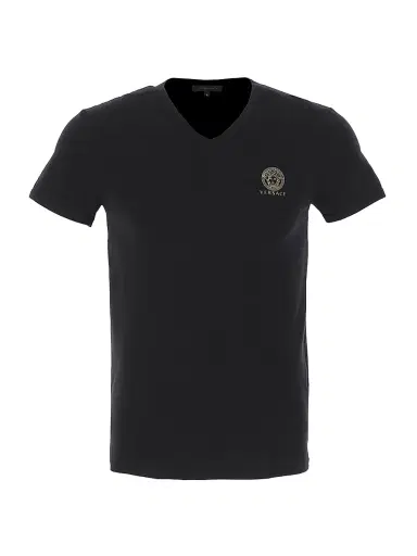 Versace Men's V-Neck Logo T-Shirt - Nero - Size Small | Thumbnail 1 Versace Men's V-Neck Logo T-Shirt - Nero - Size Small | Thumbnail 1