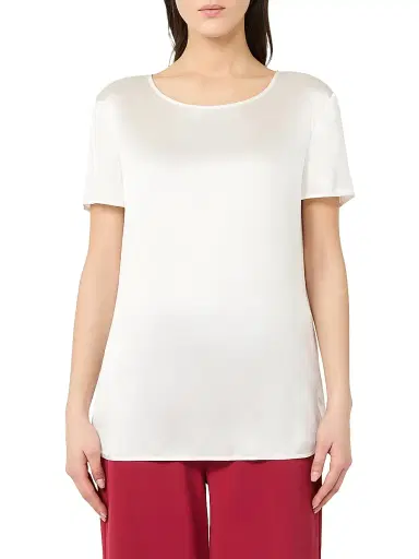 MM Max Mara Women's Silk Satin T-Shirt - White - Size 16 | Thumbnail 3