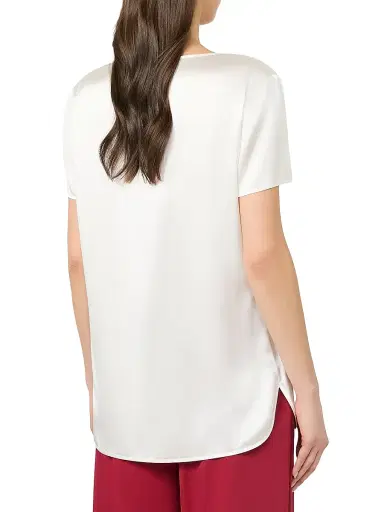 MM Max Mara Women's Silk Satin T-Shirt - White - Size 16 | Thumbnail 4
