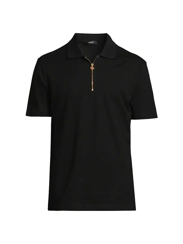 Men's Embroidered Quarter-Zip Polo Shirt - Black