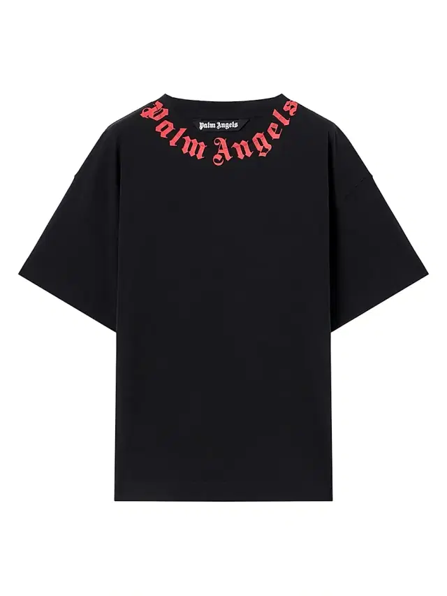 Palm Angels Men's Logo Crewneck Cotton T-Shirt - Black Red