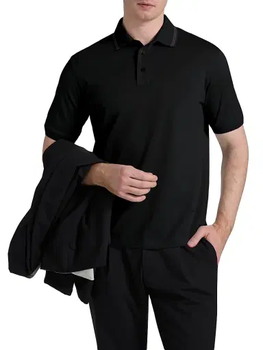 HERNO Men's Knit Cotton Polo Shirt - Blue Navy - Size XXL | Thumbnail 3