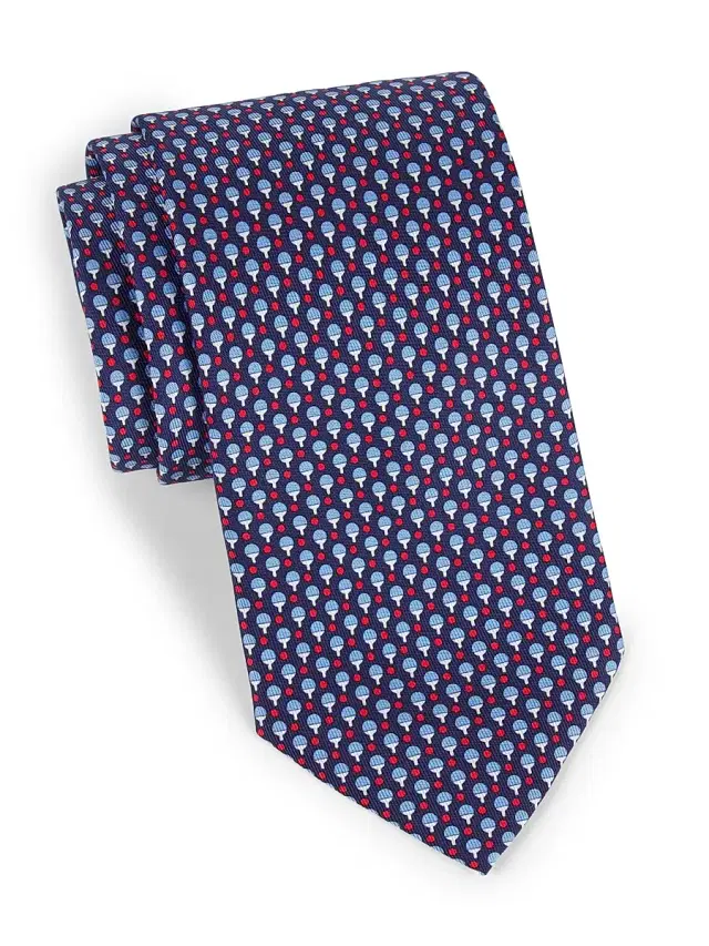 FERRAGAMO Men's Ping Pong Paddle Silk Tie - Navy Rosso