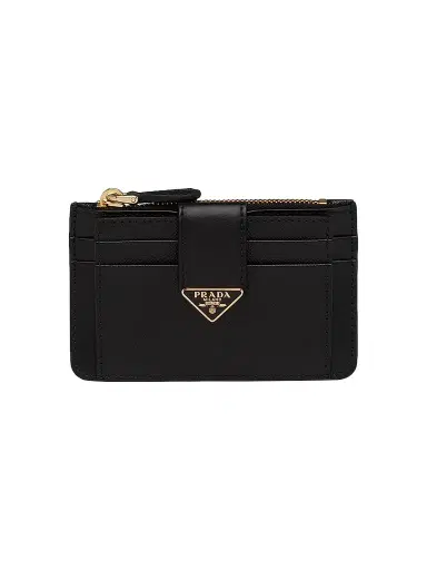 Prada Women's Saffiano and Smooth Leather Card Holder - Black | Thumbnail 1