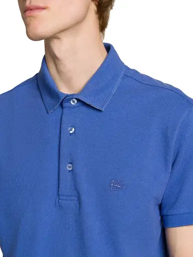 Etro Men's Piqué Cotton Polo Top - Cornflower | Thumbnail 6