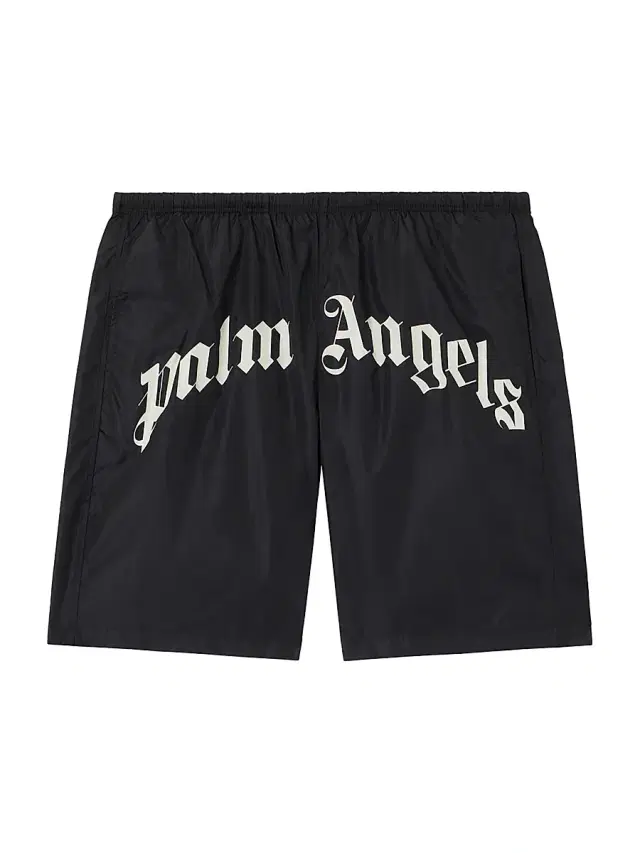 Palm Angels Men's Curved Logo Swim Shorts - Black Off White