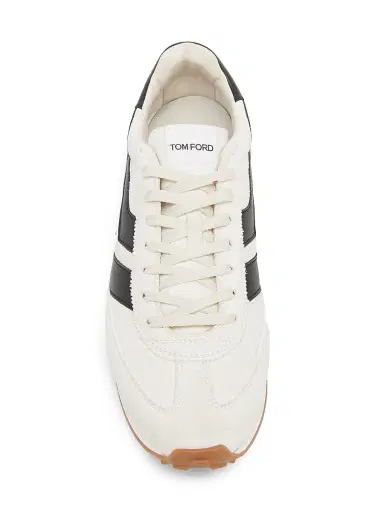 TOM FORD Men's Low-Top Lace-Up Sneakers - Optical White Black Amber | Thumbnail 4 TOM FORD Men's Low-Top Lace-Up Sneakers - Optical White Black Amber | Thumbnail 4