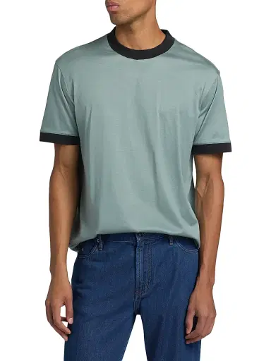 Emporio Armani Men's Contrast-Trim Jersey T-Shirt - Teal Navy | Thumbnail 3