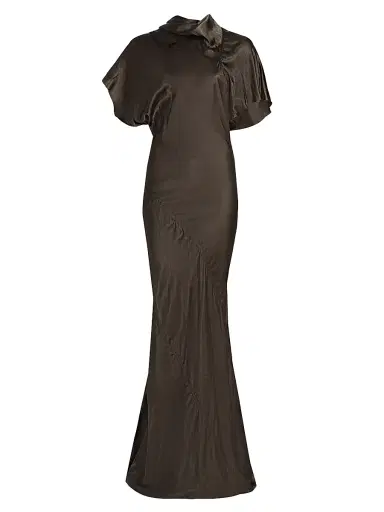 Rick Owens Women's Temple Seb Satin Draped Gown - Dark Dust - Size 2 | Thumbnail 1 Rick Owens Women's Temple Seb Satin Draped Gown - Dark Dust - Size 2 | Thumbnail 1