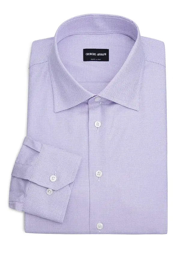 Giorgio Armani Men's Houndstooth Dress Shirt - Lavender