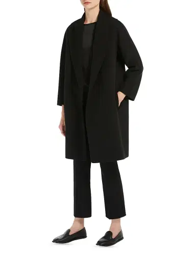 Max Mara Women's Double Faced Wool Robe Coat - Black - Size 4 | Thumbnail 4