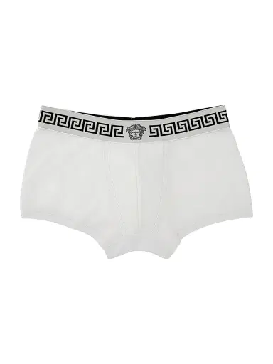 Versace Men's Greca Medusa Head Stretch-Cotton Trunk Brief - Optical White - Size XL | Thumbnail 1